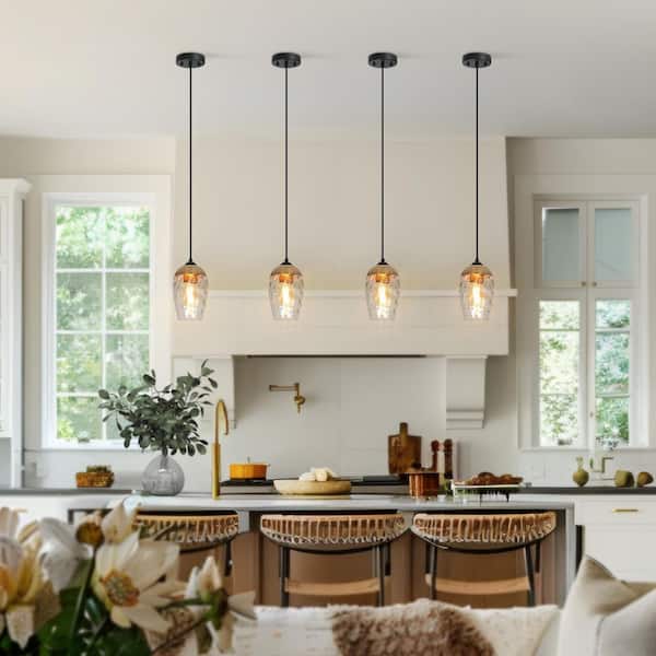 1-Light Brass-Plated Mini Pendant Light, Water Glass Pendant Hanging Light, Black Modern Farmhouse Chandelier