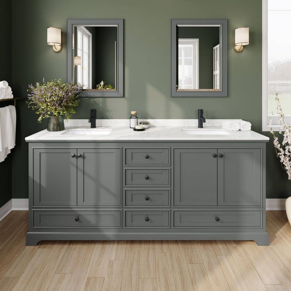 Deborah 80 in. W x 22 in. D x 35 in. H Double Bath Vanity in Dark Gray with Carrara Cultured Marble Top price history on PriceWatchPro