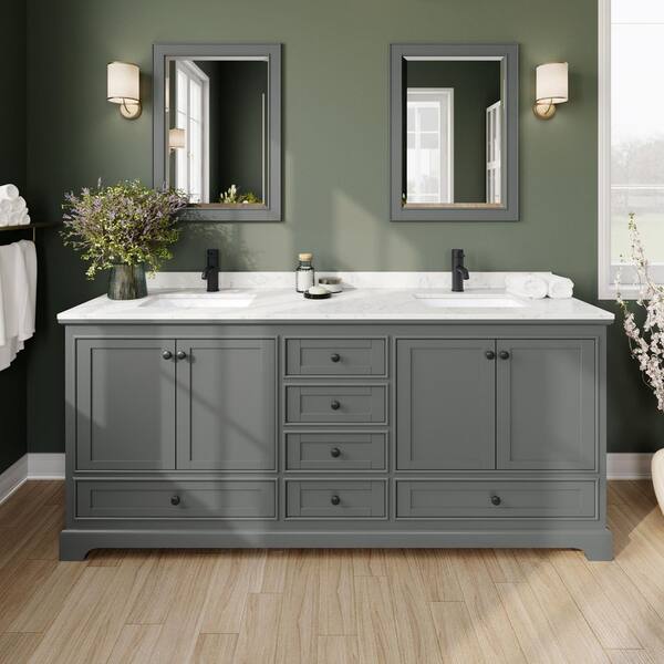 Wyndham Collection Deborah 80 in. W x 22 in. D x 35 in. H Double Bath Vanity in Dark Gray with Carrara Cultured Marble Top