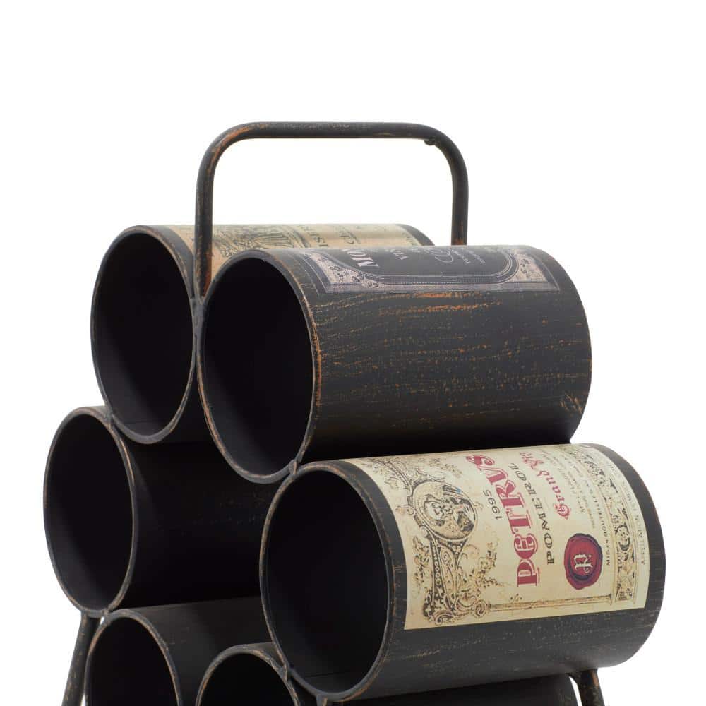 Black Industrial Metal 6-Bottle Tabletop Wine Rack