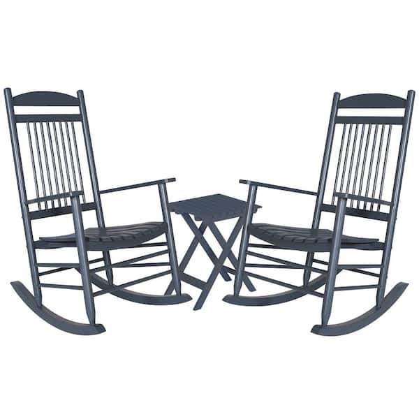 VEIKOUS Dark Gray 3-Piece Solid Wood Patio Outdoor Rocking Chair Set