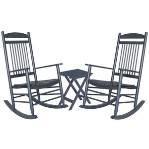 Dark Gray 3-Piece Solid Wood Patio Outdoor Rocking Chair Set