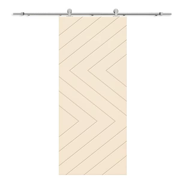 CALHOME 30 in. x 96 in. Beige Painted Composite MDF Paneled Interior Sliding Barn Door with Hardware Kit