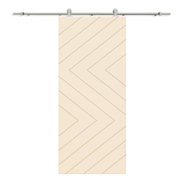 CALHOME 24 in. x 80 in. Beige Painted Composite MDF Paneled Interior Sliding Barn Door with Hardware Kit