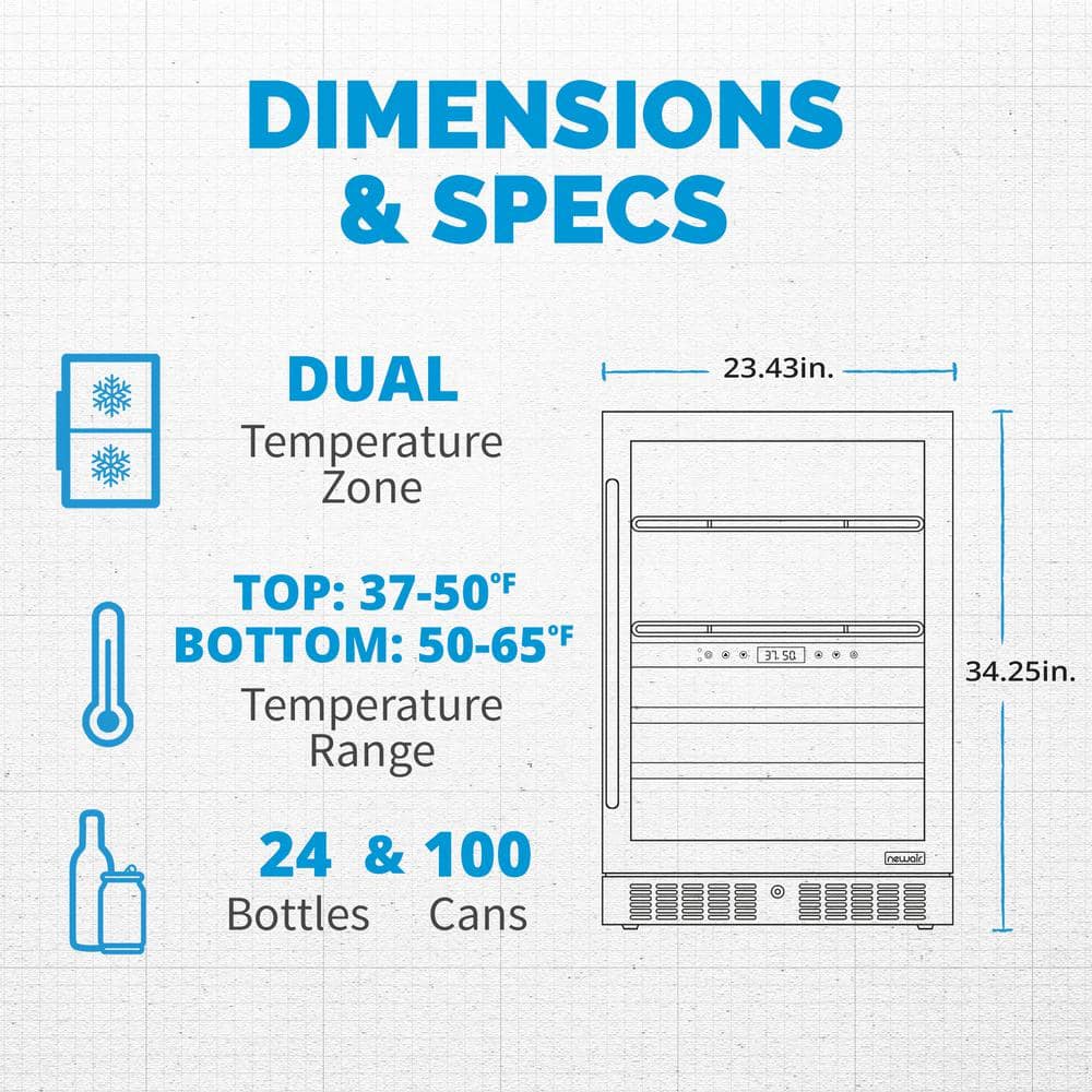 Newair 24" Black Stainless Steel Dual Zone Wine and Beverage Refrigerator