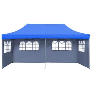 10 ft. x 20 ft. Blue Patio Canopy Outdoor Instant Folding Tent with 4 Sidewalls and Wheeled Carrying Bag