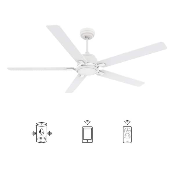CARRO Essex 60 in. Dimmable LED Indoor/Outdoor White Smart Ceiling Fan with Light and Remote, Works with Alexa/Google Home