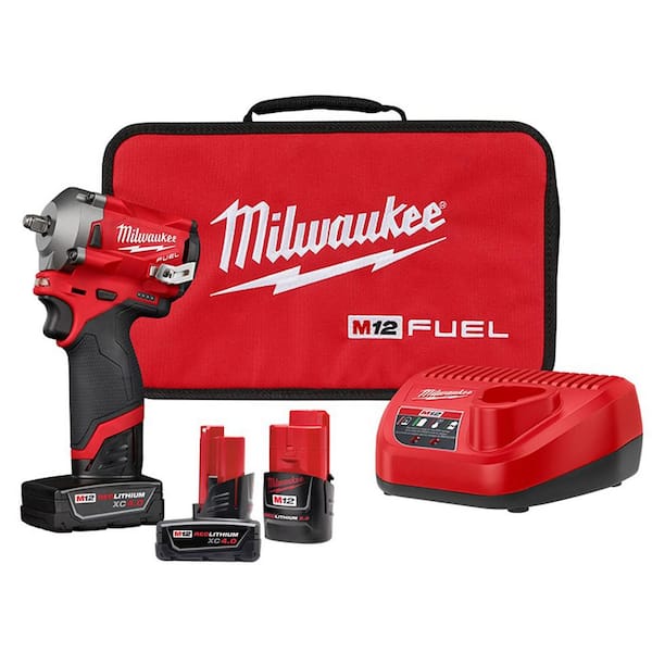 Milwaukee M12 FUEL 12V Lithium-Ion Brushless Cordless Stubby 3/8 in. Impact Wrench Kit With M12 4.0Ah Battery