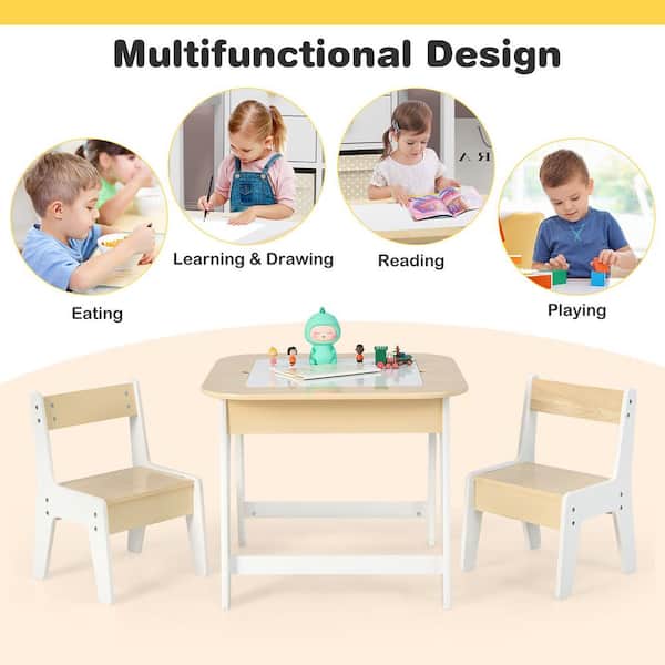 3 Pieces Multifunction Activity Kids Play Table and Chair Set