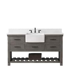 Wesley 60 in. W x 22 in. D Bath Vanity in Weathered Gray with Engineered Stone Top in Ariston White with White Sink
