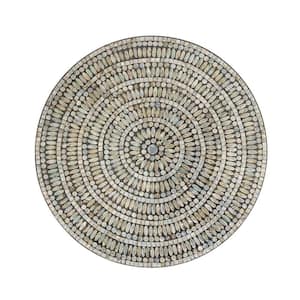 27 in. x  27 in. Mother of Pearl Shell Silver Handmade Mosaic Plate Wall Decor