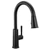 Delta Finnridge Matte Black 16.5 in. H Pull Down Sprayer Kitchen Faucet with 360 Degree Spout Swivel 19730LF-BL