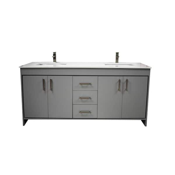 VOLPA USA AMERICAN CRAFTED VANITIES Capri 72 in. W x 22 in. D Bathroom Vanity in Gray with Microstone Vanity Top in White with White Basins