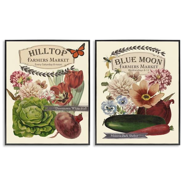Stupell Industries Vintage Farmers Markets by Vision Studio 2 Pieces Black Framed Food Giclee Art Print 14 in. x 11 in.