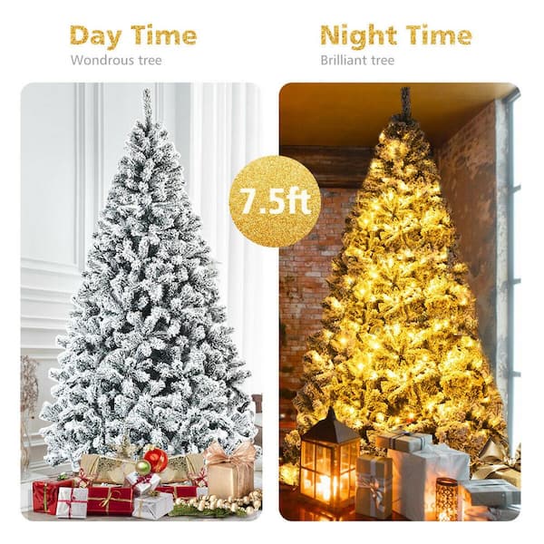 Christ Mas Costway 7.5 ft. Unlit Premium Snow Flocked Hinged Artificial