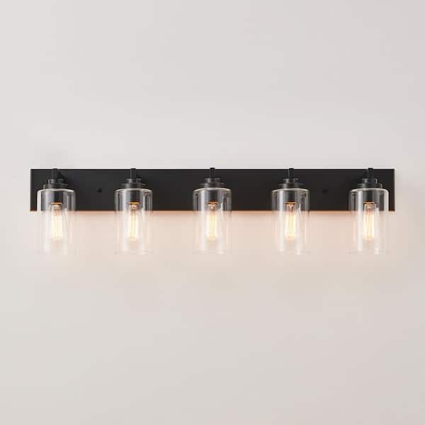 36.25 in. 5-Light Black Vanity Light with Clear Glass Shade