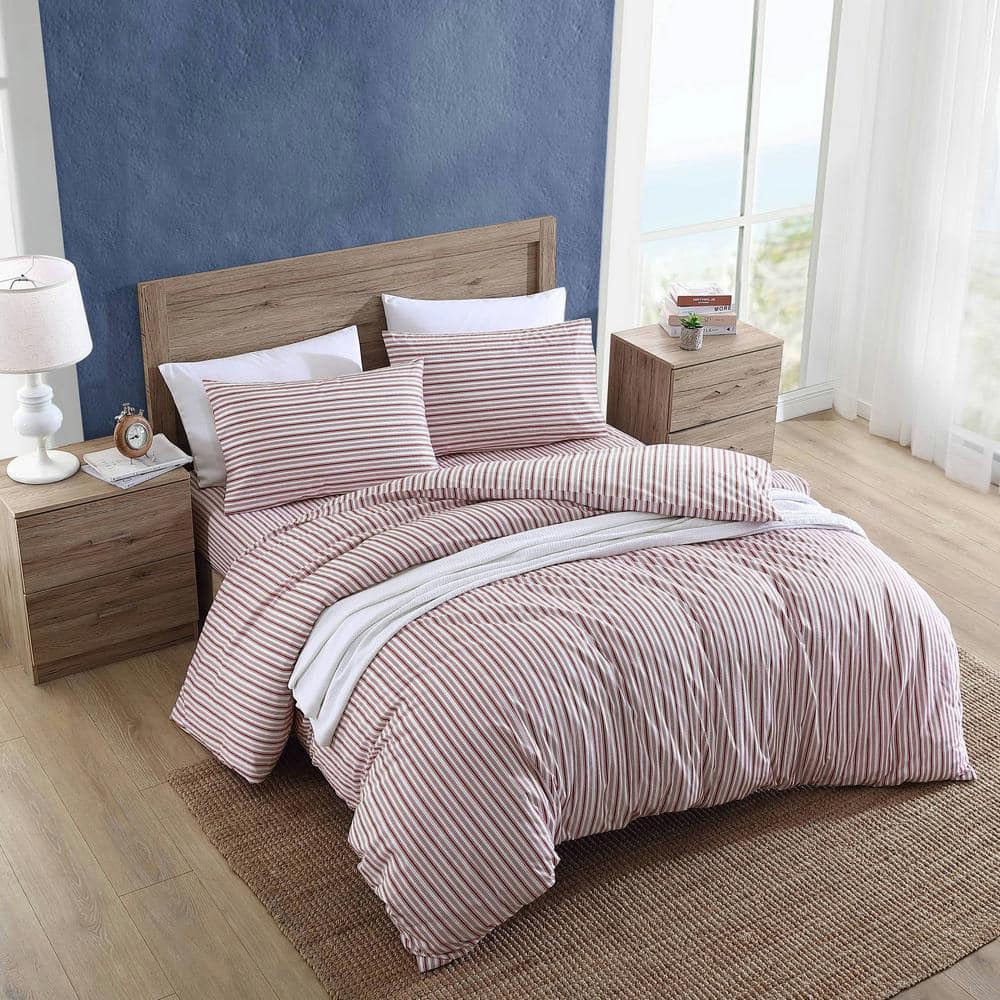 Coleridge Red and White Cotton Twin Duvet Cover