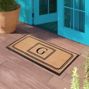 A1HC Black/Beige 24 in. x 47.5 in. Rubber and Coir Heavy Duty, Extra Large Monogrammed G Door Mat