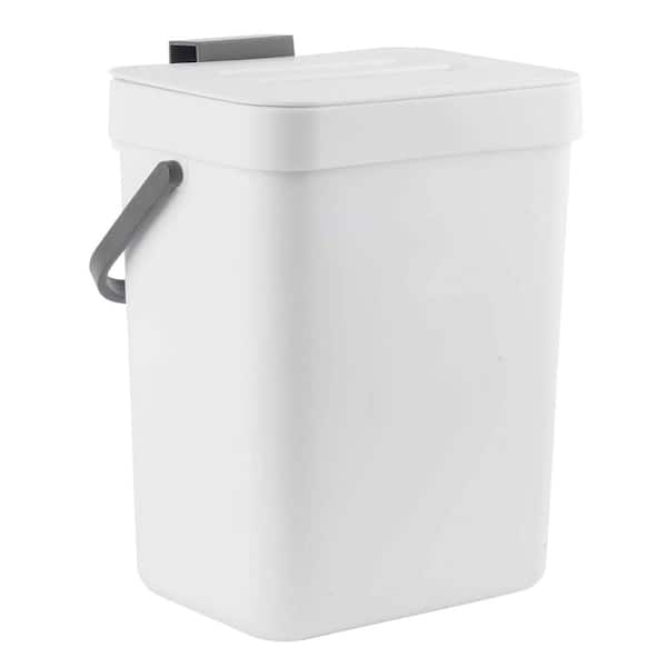 Countertop Compost Bucket with Lid, Hanging Trash Can for Kitchen, 3L/0.8 Gal, White