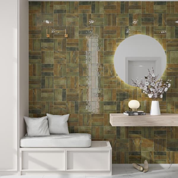 Antiek 2.58 in. x 7.9 in. Olive Green Ceramic Glossy Wall and Floor Tile (45 Cases/242.1 sq. ft./Pallet)