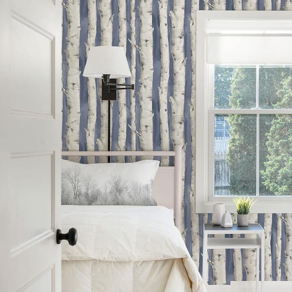 Pioneer Denim Birch Tree Paper Strippable Roll (Covers 56.4 sq. ft.)
