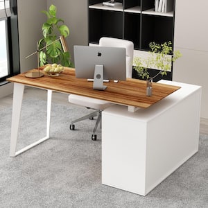 FUFU&GAGA 54.3 in. Rectangular White Wood 3-Drawer Desk with 2