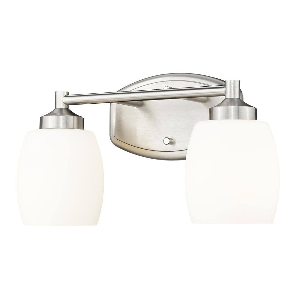 Kendrick 14.5 in. 2-Light Brushed Nickel Vanity-Light with Matte Opal Glass