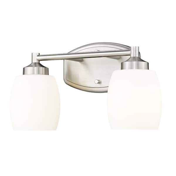 Unbranded Kendrick 14.5 in. 2-Light Brushed Nickel Vanity-Light with Matte Opal Glass Shade