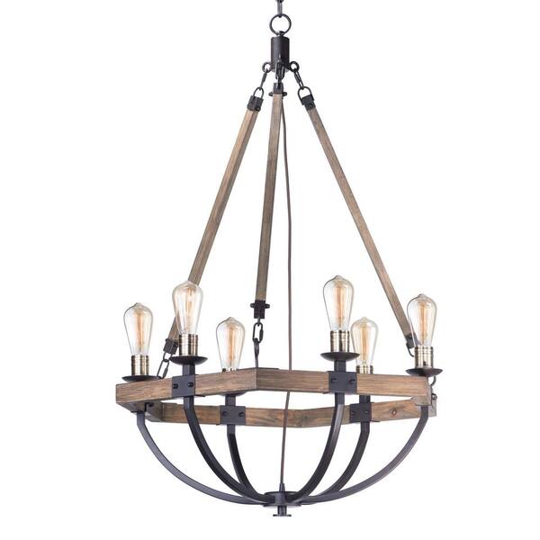Maxim Lighting Lodge 6-Light Weathered Oak / Bronze Chandelier