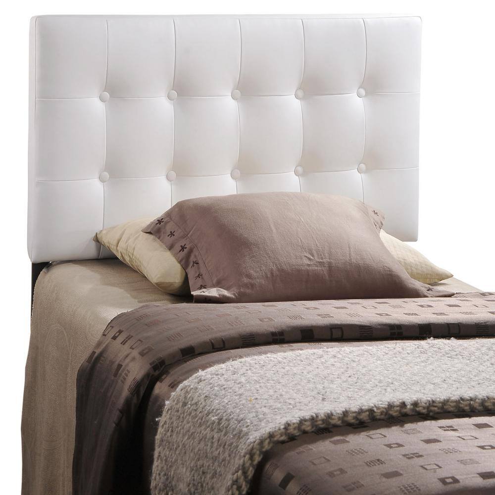 White Tufted Faux Leather Upholstered Twin Headboard