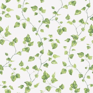 Just Ivy Green/White Matte Finish Vinyl on Non-Woven Non-Pasted Wallpaper Roll