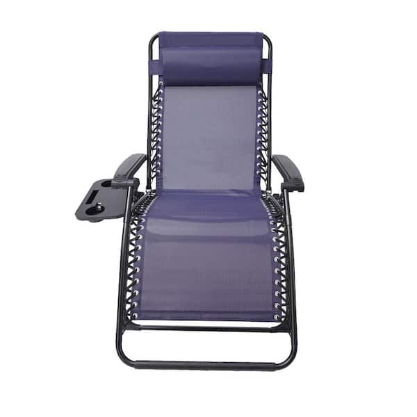 maocao hoom Blue Metal Zero Gravity Outdoor Chaise Lounge Heavy-Duty Adjustable Patio Recliner Chair with Cup Holder