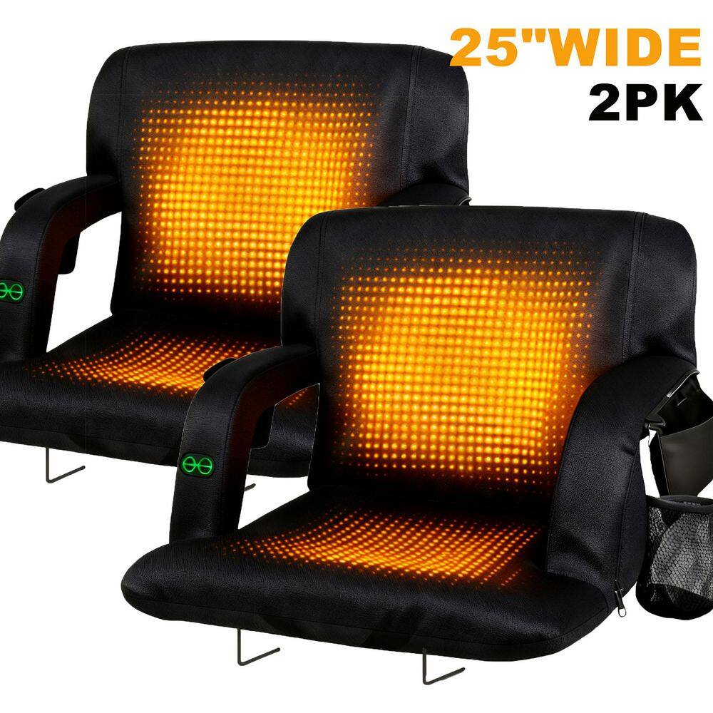 Black 25 in.W Outdoor Dual-Sided Heated Stadium Seats for Bleachers with Backs and Cushion Wide (2-Pack) price history on PriceWatchPro