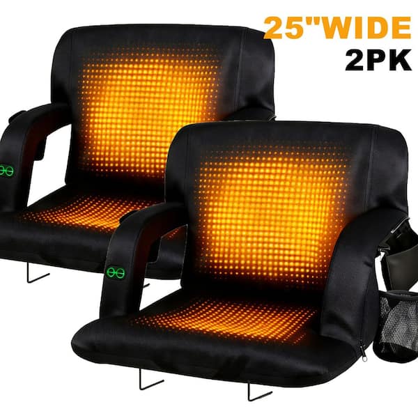 Black 25 in.W Outdoor Dual-Sided Heated Stadium Seats for Bleachers with Backs and Cushion Wide (2-Pack)