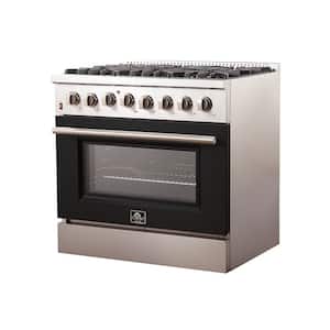 Galiano 36 in. 5.36 cu. ft. Freestanding Gas Range with 6 Burners and Electric Oven in. Stainless Steel with Black Door