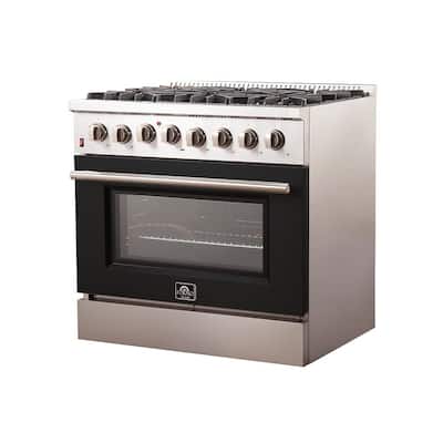 Galiano 36 in. 5.36 cu. ft. Freestanding Gas Range with 6 Burners and Electric Oven in Stainless Steel with Black Door