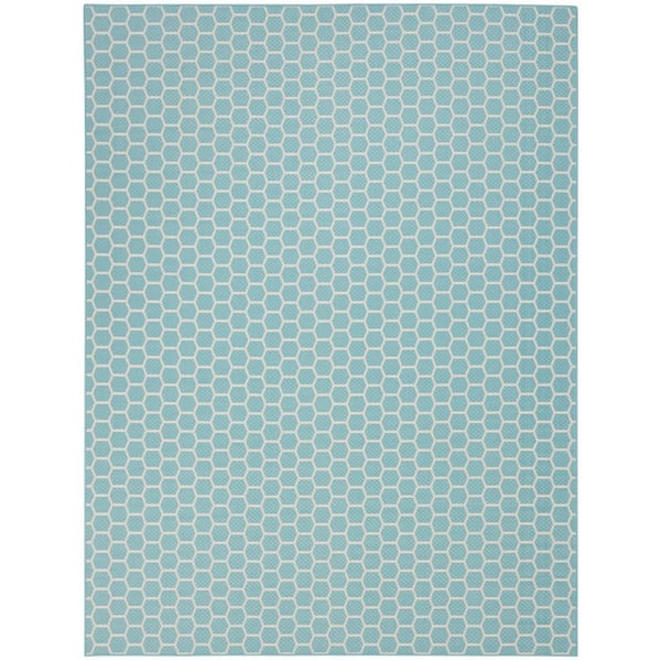 Nourison Reversible Indoor Outdoor Aqua 10 ft. x 14 ft. Honeycomb Contemporary Area Rug