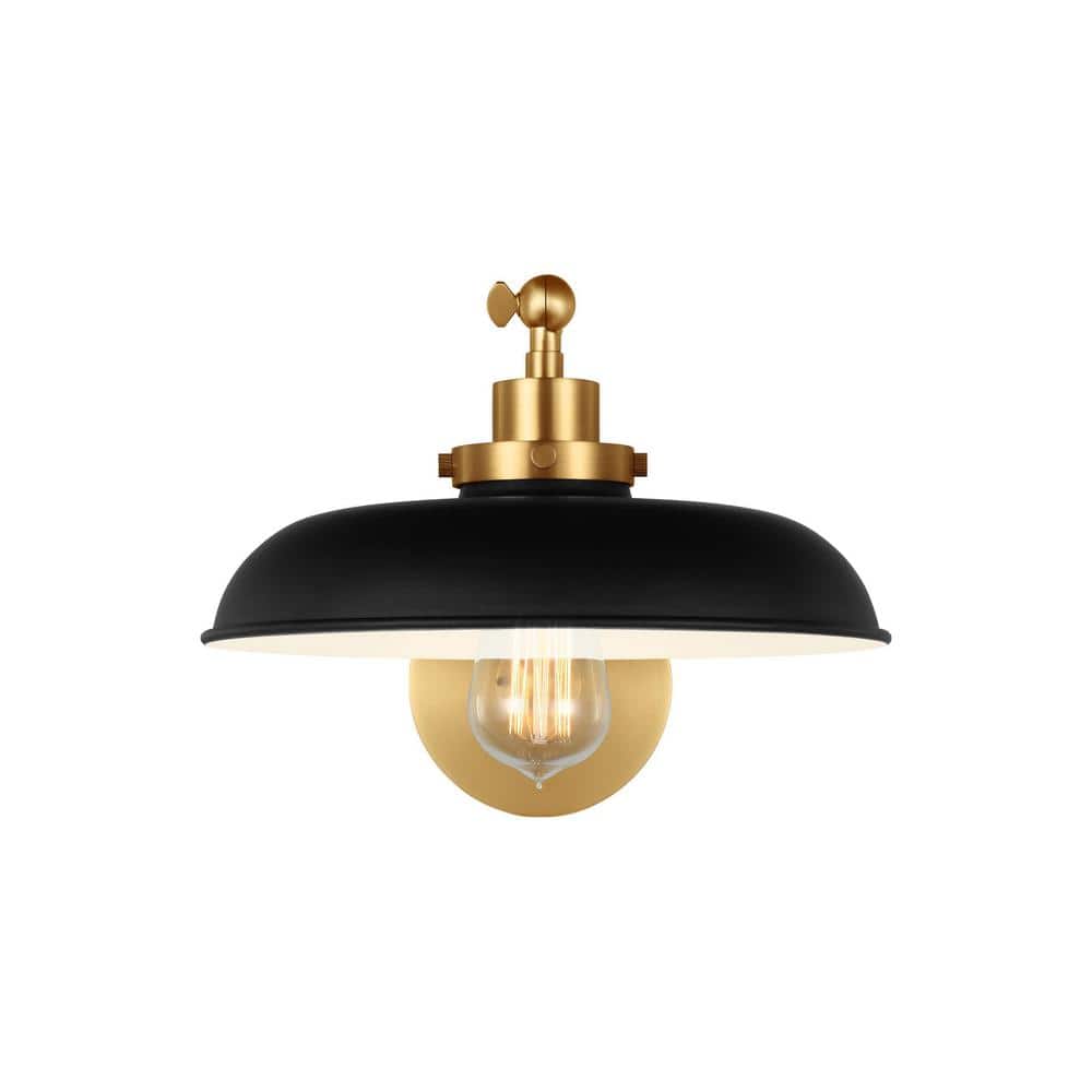 Wellfleet 11 in. W x 8.75 in. H 1-Light Midnight Black/Burnished Brass Single Arm Wide Task Wall Sconce with Steel Shade price history on PriceWatchPro