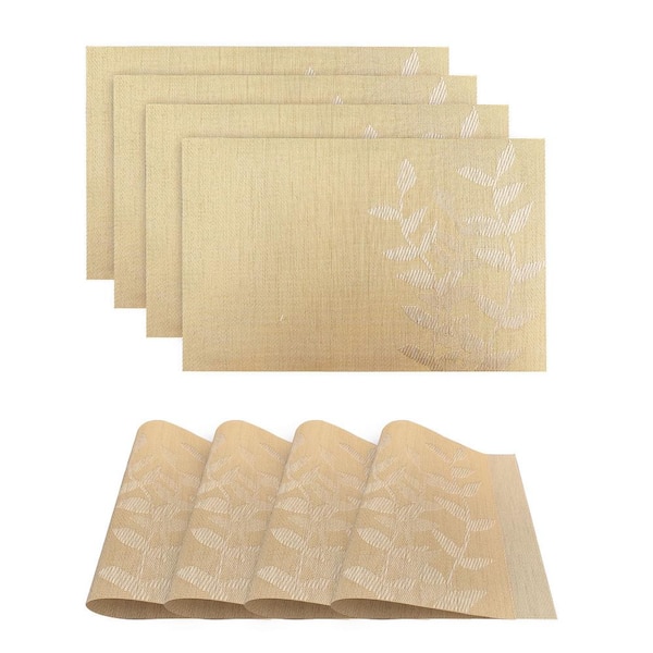 Dainty Home Leaves 18 in. x 12 in. Beige/Cream Polyester Placemat (Set of 4)