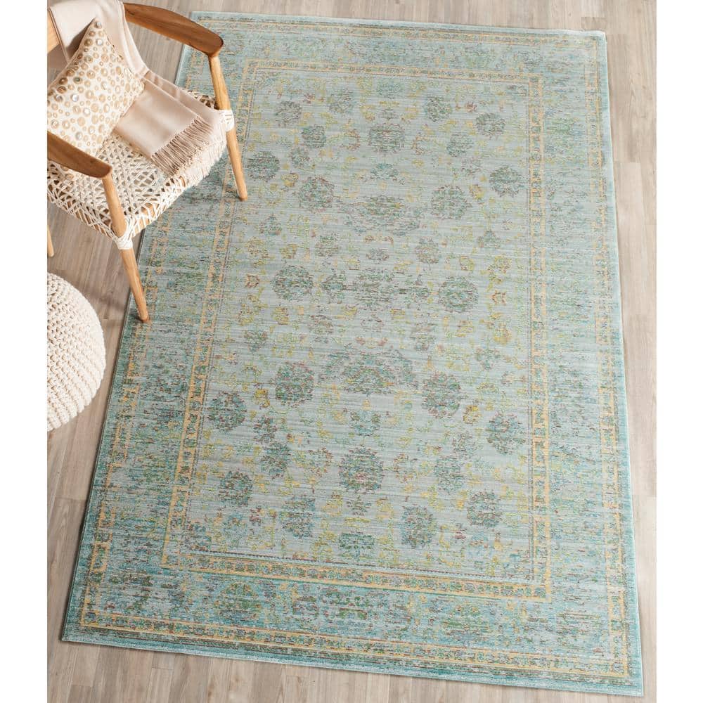 Valencia Light Blue and Turquoise Synthetic 4' x 6' Reversible Area Rug