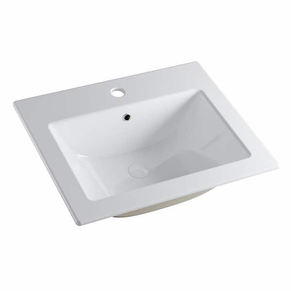 Dekorman Laguna Beach 21-5/8 in. Bathroom Sink in White Ceramic Rectangular Drop-in with Overflow and Single Faucet Hole