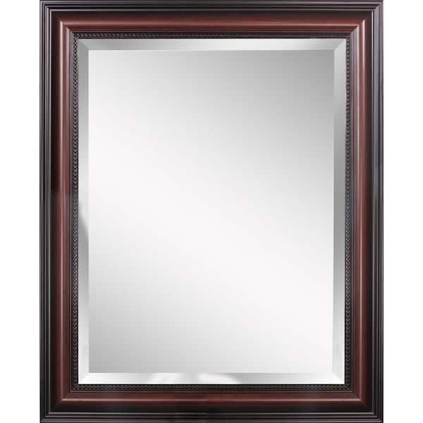 Deco Mirror Traditional 28 in. W x 34 in. H Framed Rectangular Beveled Edge Bathroom Vanity Mirror in Cherry