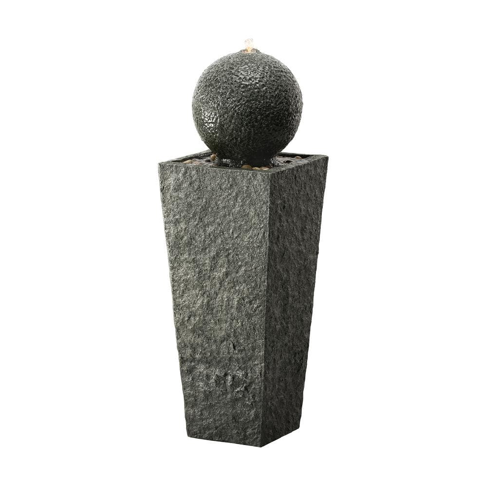 Modern Gray Polyresin Pedestal Fountain with LED Light