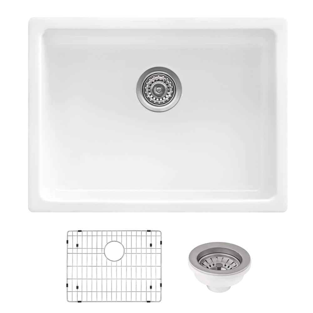 Ruvati 24-Inch White Fireclay Drop-In Single Bowl Kitchen Sink