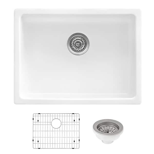 Fiamma 24 in. Undermount Single Bowl Fireclay Kitchen Sink in White