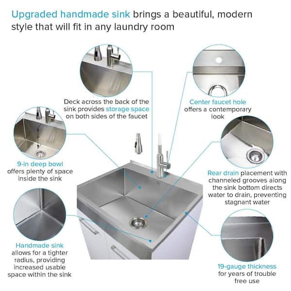 Transolid All-in-One 29 in. x 25.5 in. Stainless Steel Quartz Undermount  Laundry/Utility Sink and Cabinet with Faucet in White TCG-3025-WC - The  Home Depot