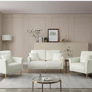 UNIIFURNITURE 31.5 in. 2-Piece Velvet Single Arm Chair Sectional Sofa in Cream White