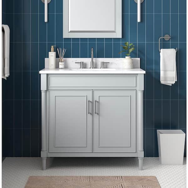 Avanity Bristol 37 in. Single Sink Light Gray Bath Vanity with Cala White Engineered Stone Top