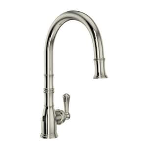 Georgian Era Single Handle Pull Down Sprayer Kitchen Faucet with Secure Docking, Gooseneck in Polished Nickel