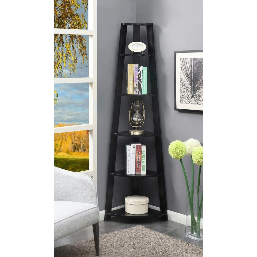 Black MDF 71" Modern Corner Bookshelf with Six Tiers
